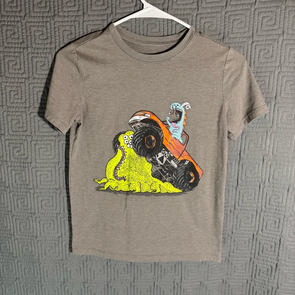 Cat & Jack T-Shirt Boys Size Medium 8/10 Grey Gray Monster Truck Short Sleeve